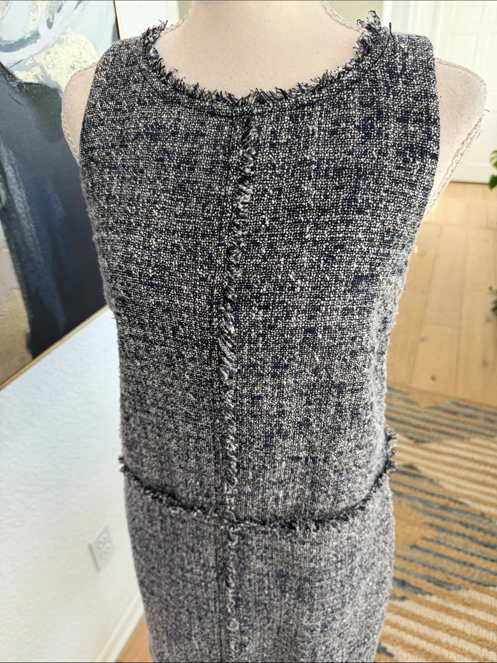 Michael Kors Navy & White Tweed Sleeveless Shift Dress Size 4 Work/Office Dress